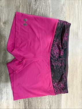 Under Armour Hot Pink Athletic Compression Shorts with Black-Pink Waistband
